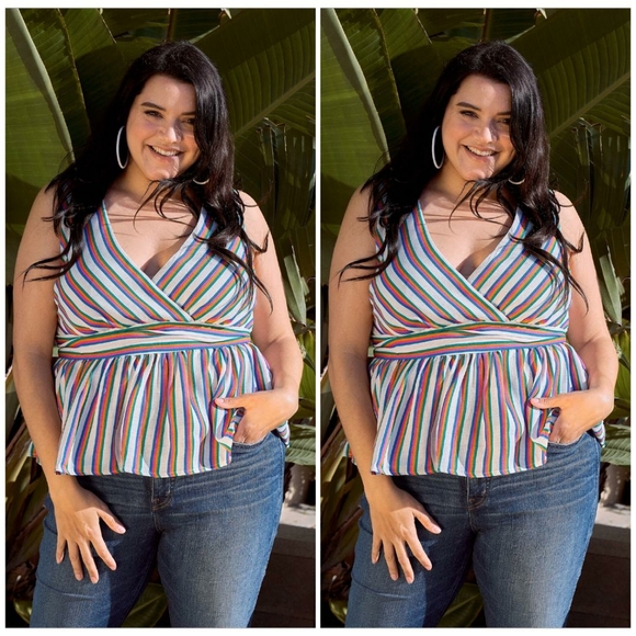 LAST ONE❗GILLI Plus Size Vibrant Stripes Top - Picture 2 of 7